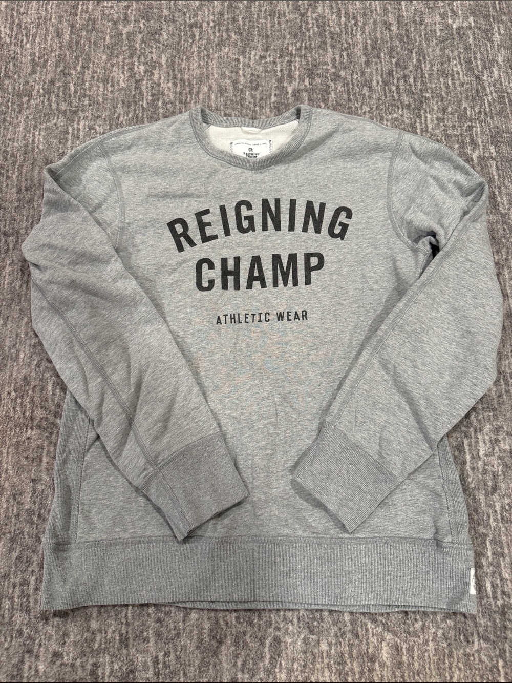 Reigning Champ Grey Crewneck Sweatshirt with Black Logo